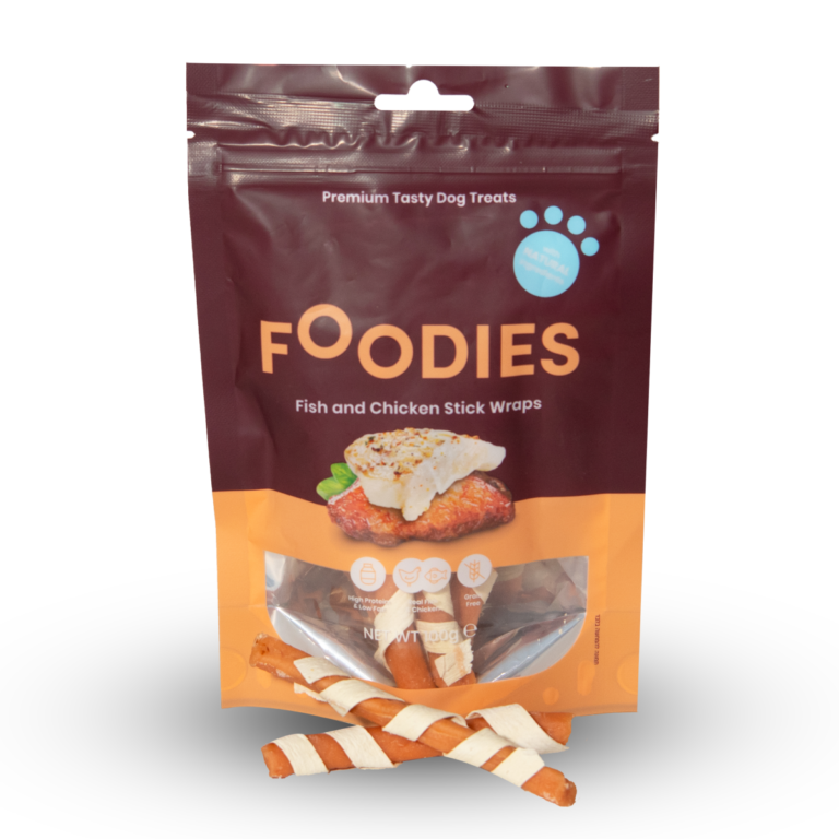 חטיף פודיס מקלות מגולגלים דגים ועוף 100 גרם